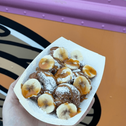 Donuts with bananas from Doris's Donuts - See them at the Burkholder Holiday Market